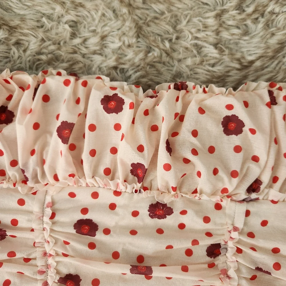 Scottie Printed Tube Top Ivory‎ Tea Combo Red And White